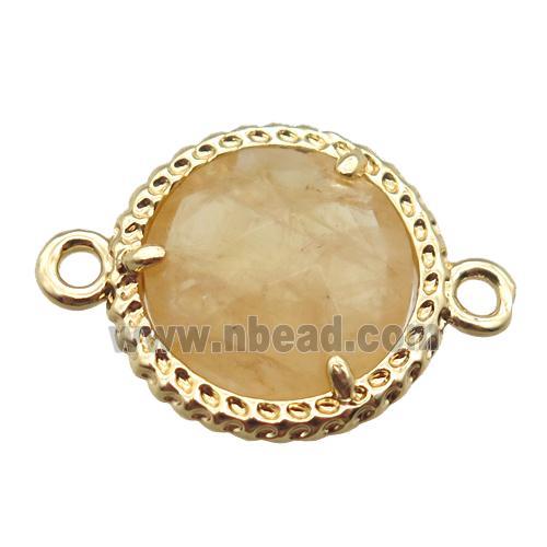 yellow Citrine circle connector, gold plated