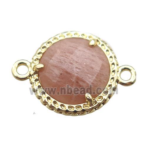strawberry quartz circle connector, gold plated