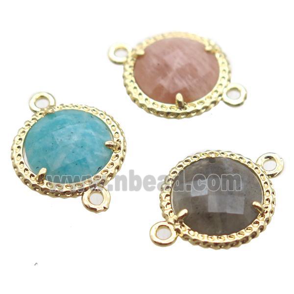 mixed gemstone circle connector, gold plated