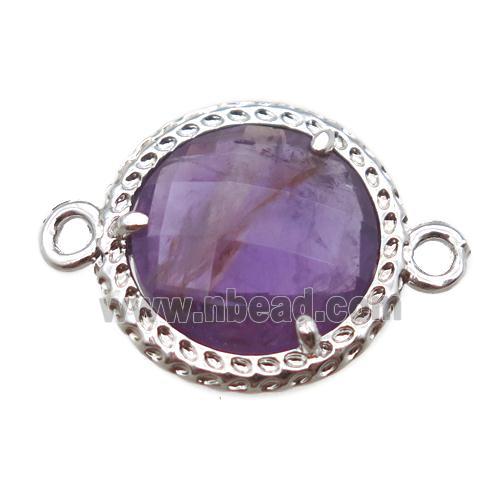 purple Amethyst circle connector, platinum plated