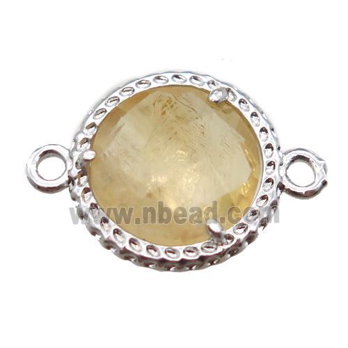 yellow Citrine circle connector, platinum plated