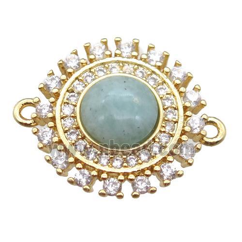 amazonite circle connector pave zircon, gold plated