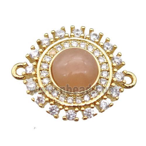 sunstone circle connector pave zircon, gold plated