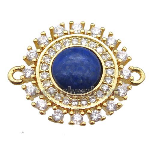 blue Lapis circle connector pave zircon, gold plated