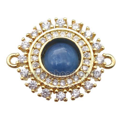 blue Kyanite circle connector pave zircon, gold plated