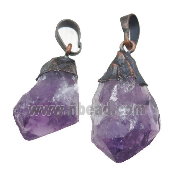 purple Amethyst nugget pendant, freeform, antique red