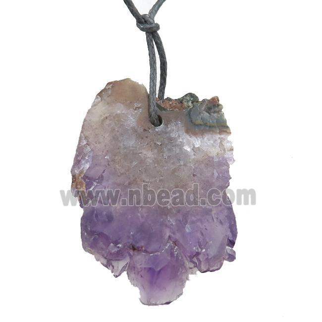 purple Amethyst Druzy slice pendant, freeform