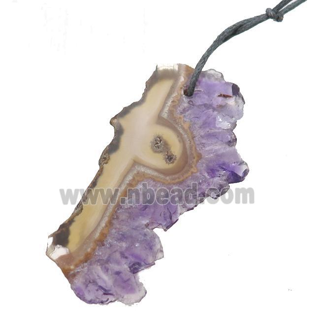 purple Amethyst Druzy slice pendant, freeform