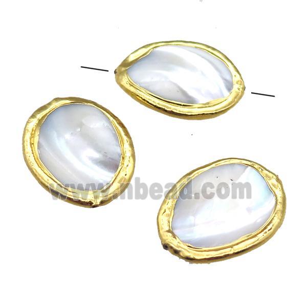 Mother of Pearl beads, oval, gold plated