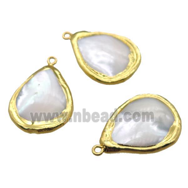 Mother of Pearl teardrop pendant, gold plated