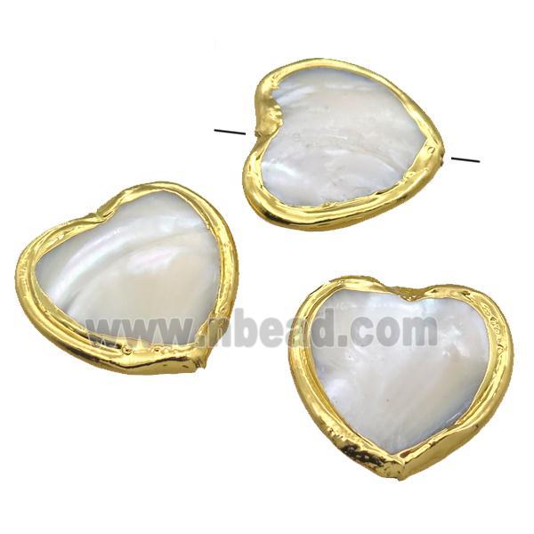 Mother of Pearl beads, heart, gold plated