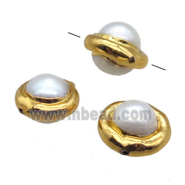 natural pearl beads, round, gold plated