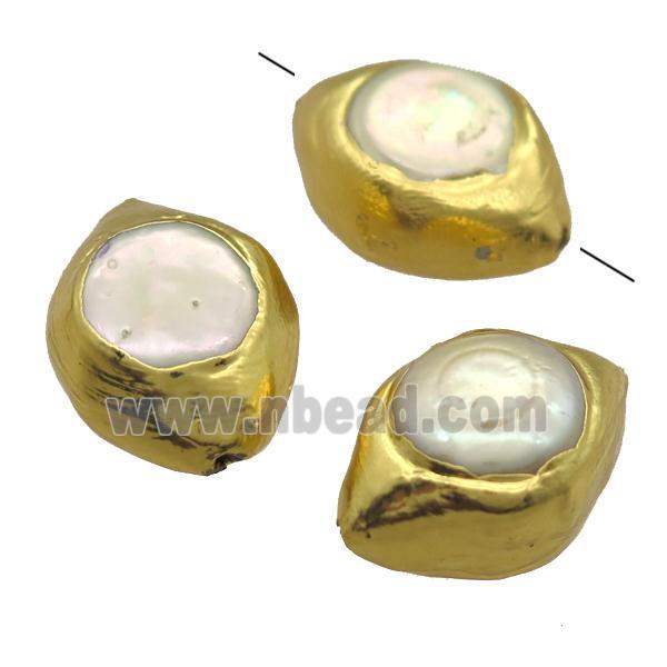 natural pearl beads, barrel, gold plated