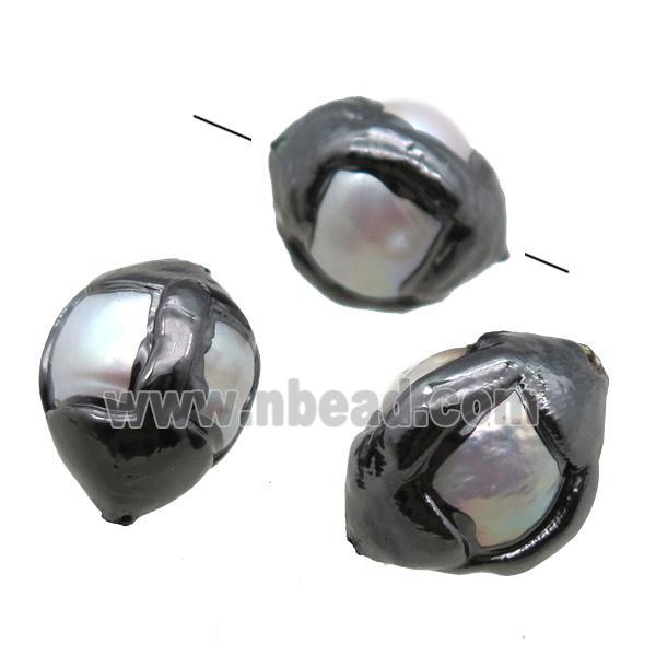 natural pearl beads, black plated