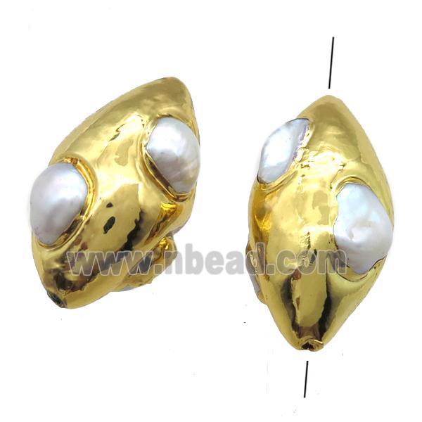 natural pearl beads, rice, gold plated