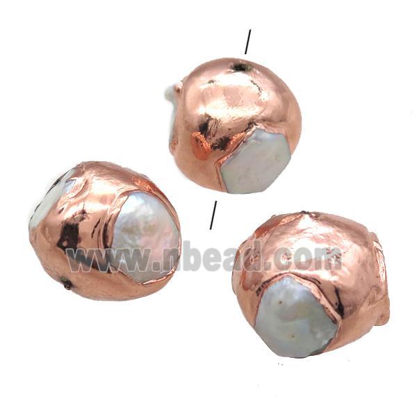 natural pearl beads, round, rose gold