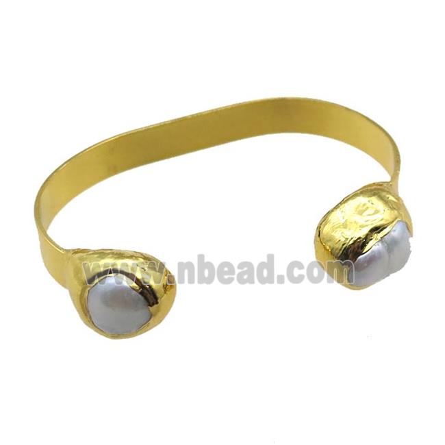 copper bangle with pearl, adjustable, gold plated