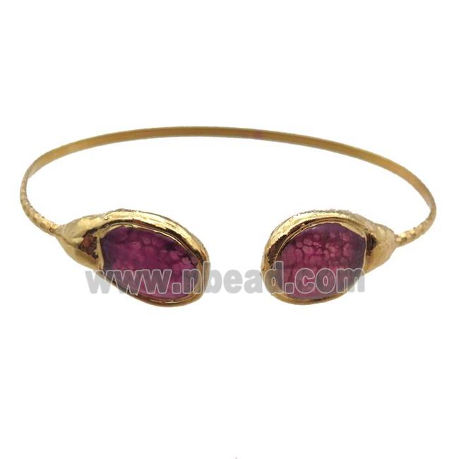 copper bangle with agate, adjustable, gold plated