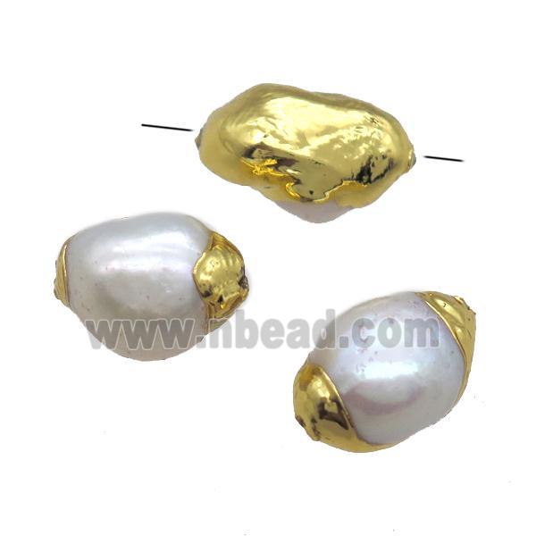 natural pearl beads, freeform, gold plated