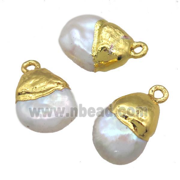 natural pearl pendant, teardrop, gold plated