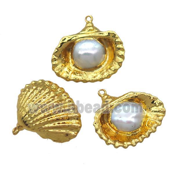 natural pearl pendants, Quahog, gold plated