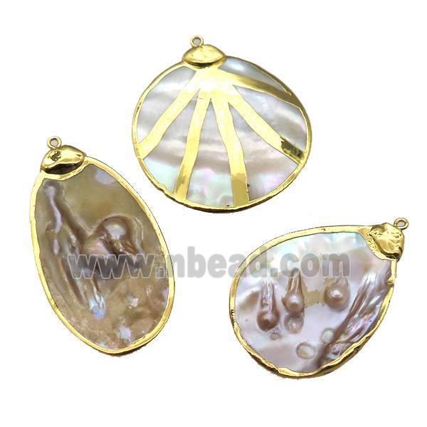 natural pearl pendant, mix shape, gold plated