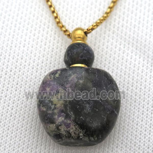 charoite perfumer bottle necklace, gold plated
