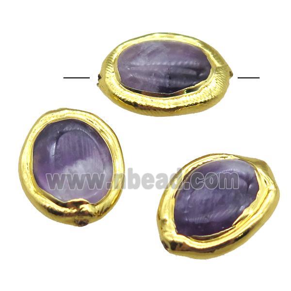 purple Amethyst oval beads, gold plated