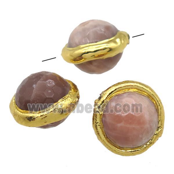 round Sunstone Beads, gold plated