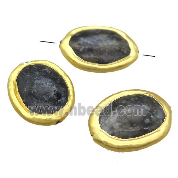 Labradorite oval beads, gold plated