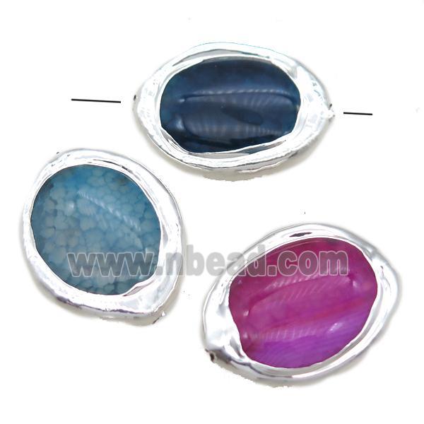 agate oval beads, silver plated, mixed color
