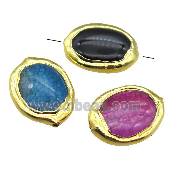 agate oval beads, gold plated, mixed color