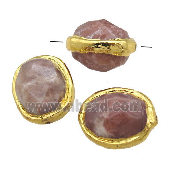 sunstone barrel beads, gold plated
