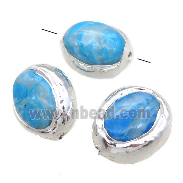 blue assembled Turquoise barrel beads, silver plated