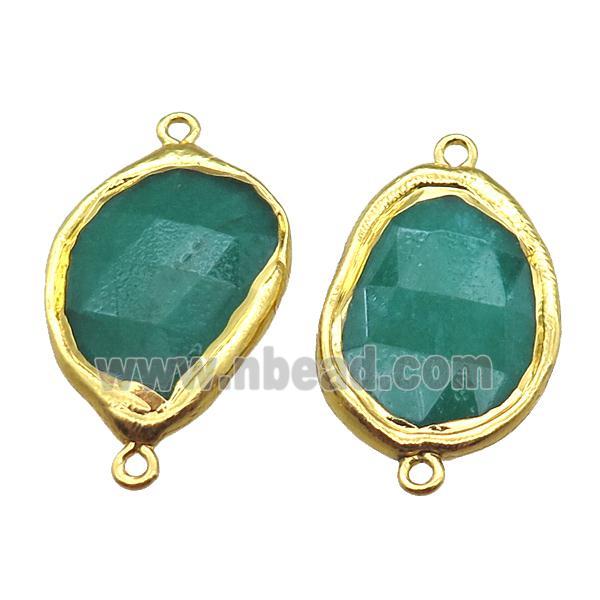 green jade teardrop connector, gold plated