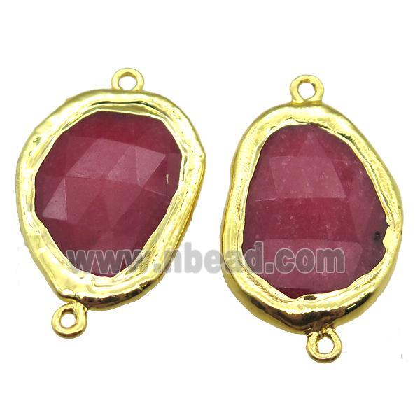 red jade teardrop connector, gold plated