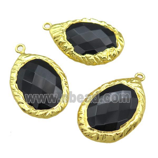 black Crystal Glass teardrop pendant, gold plated