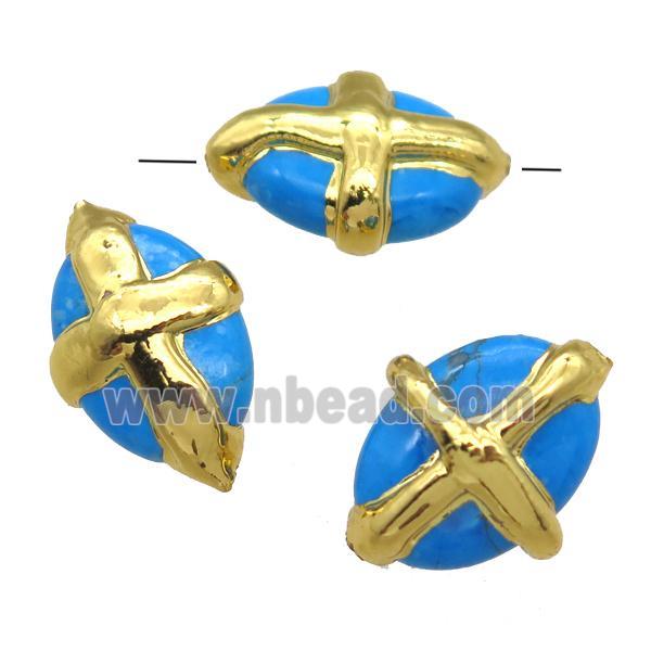 blue assembled Turquoise oval beads, gold plated