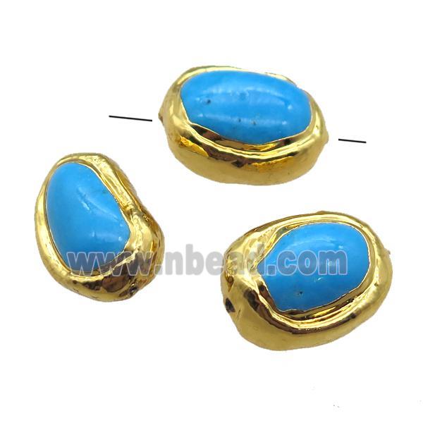 blue assembled Turquoise barrel beads, gold plated