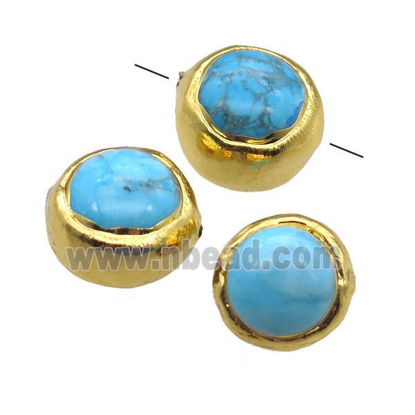 blue Magnesite Turquoise round beads, gold plated