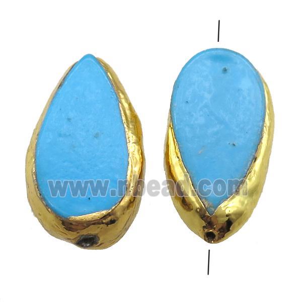 blue Magnesite Turquoise teardrop beads, gold plated