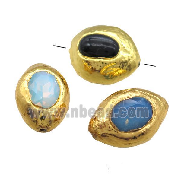 Crystal Glass barrel beads, gold plated, mixed