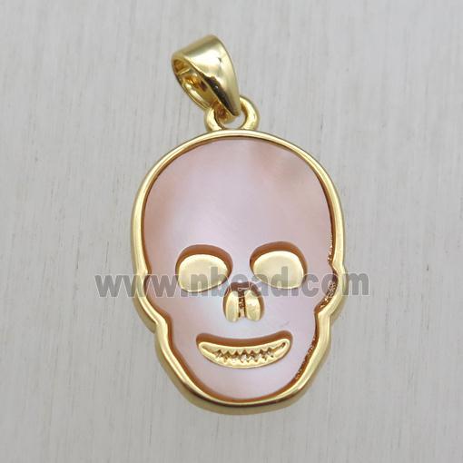 copper skull pendant with white queen shell, gold plated