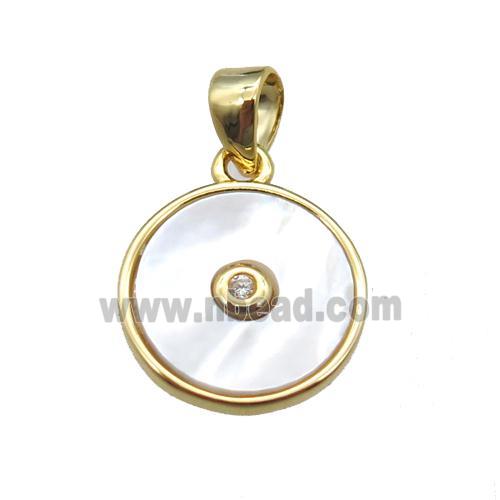 white pearlized Shell circle pendant, gold plated