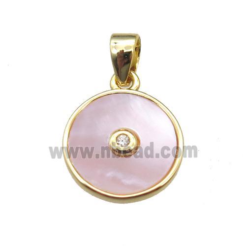 pink Queen Shell circle pendant, gold plated
