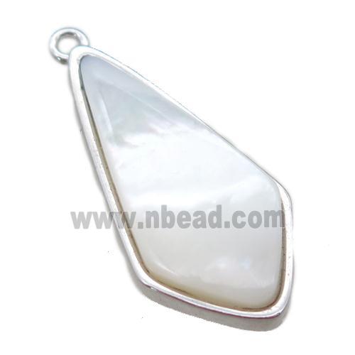 white pearlized Shell teardrop pendant, platinum plated