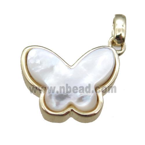white pearlized Shell butterfly pendant, gold plated