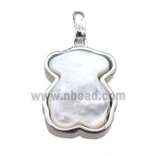 white pearlized Shell bear pendant, platinum plated
