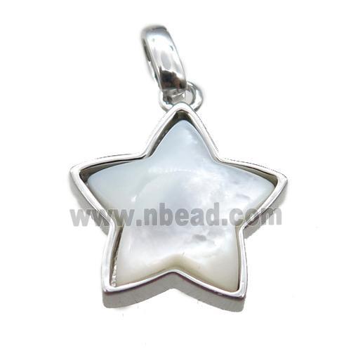 white pearlized Shell star pendant, platinum plated