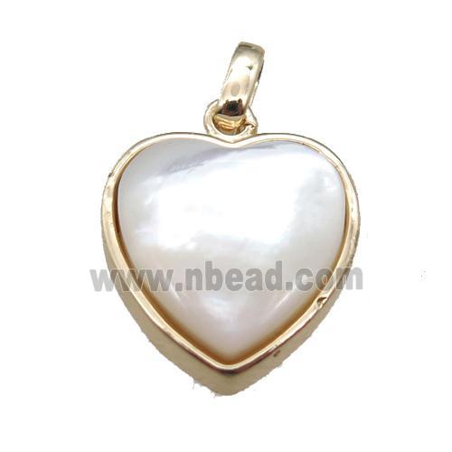 white pearlized Shell heart pendant, gold plated